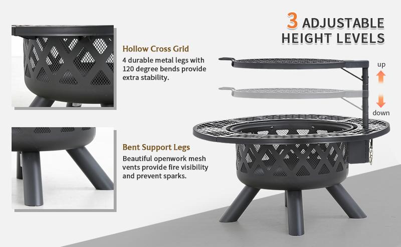 2-in-1 Wood Burning Fire Pit with Removable Cooking Grill