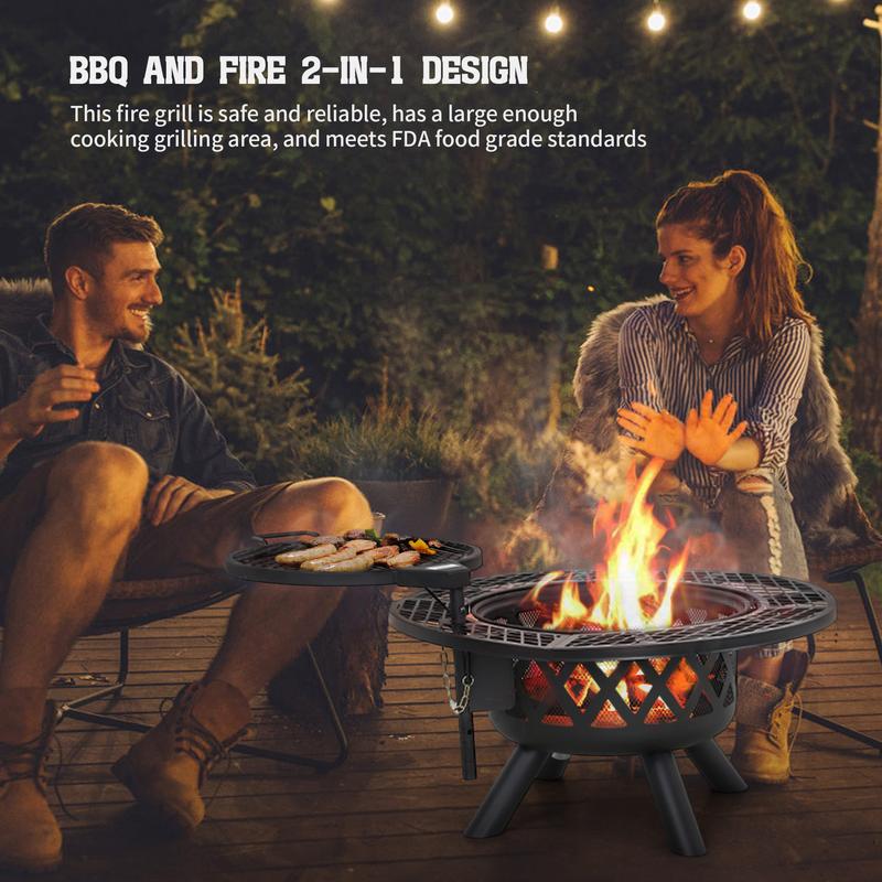 2-in-1 Wood Burning Fire Pit with Removable Cooking Grill
