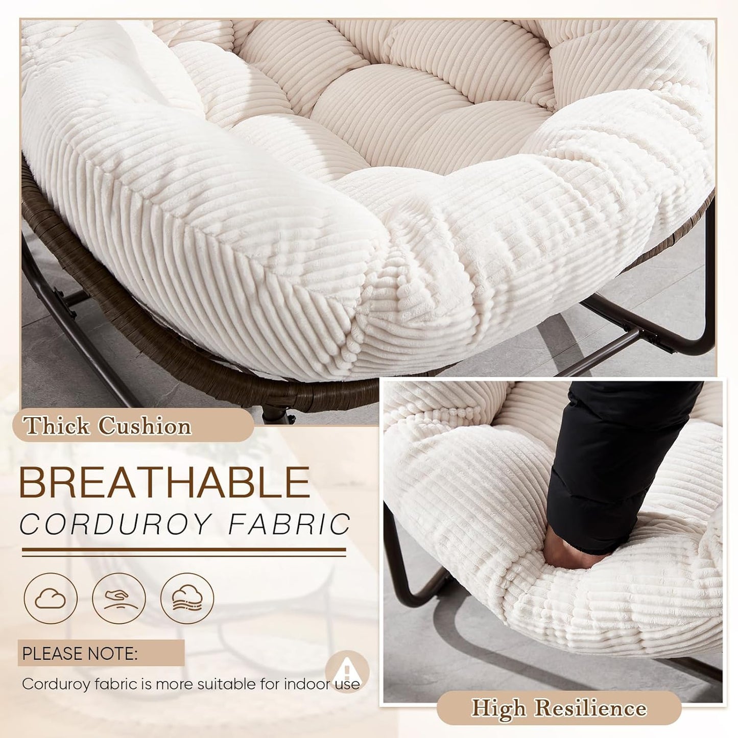 Papasan Chair – Extra Thick Cushion, Sturdy Wicker Frame, Indoor/Outdoor Lounge Chair for Porch, Patio & Balcony