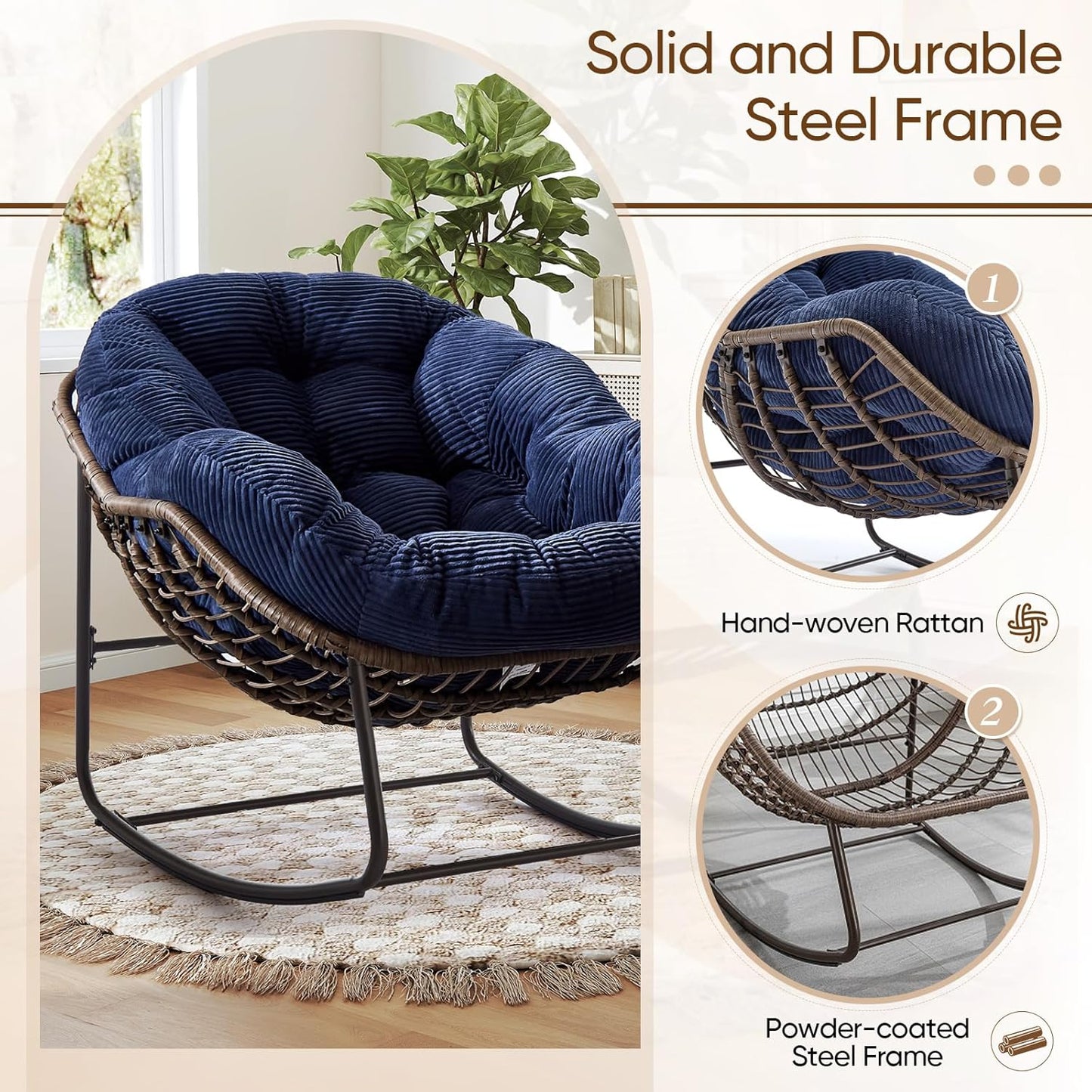 Papasan Chair – Extra Thick Cushion, Sturdy Wicker Frame, Indoor/Outdoor Lounge Chair for Porch, Patio & Balcony