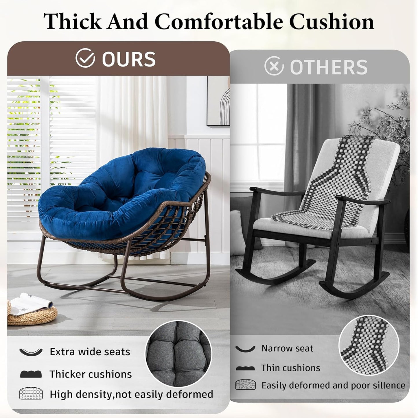 Papasan Chair – Extra Thick Cushion, Sturdy Wicker Frame, Indoor/Outdoor Lounge Chair for Porch, Patio & Balcony