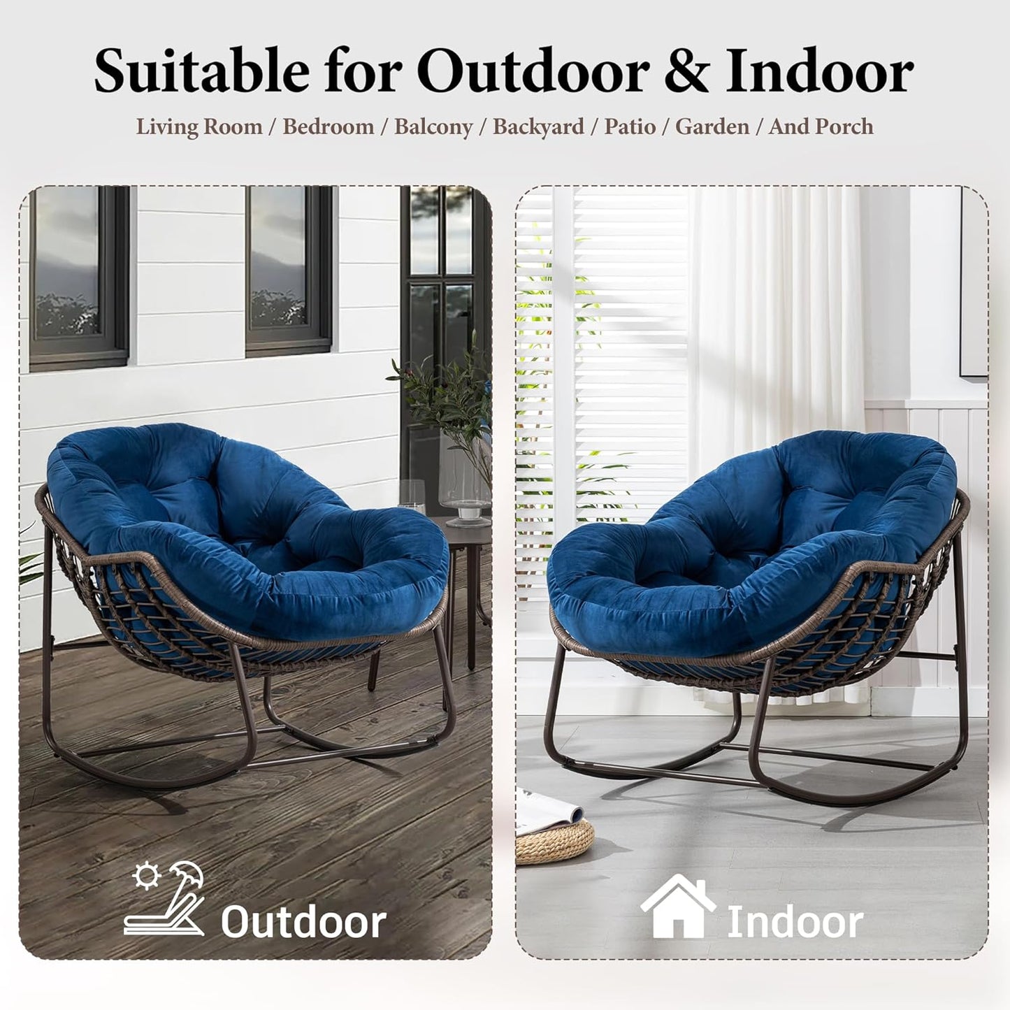 Papasan Chair – Extra Thick Cushion, Sturdy Wicker Frame, Indoor/Outdoor Lounge Chair for Porch, Patio & Balcony