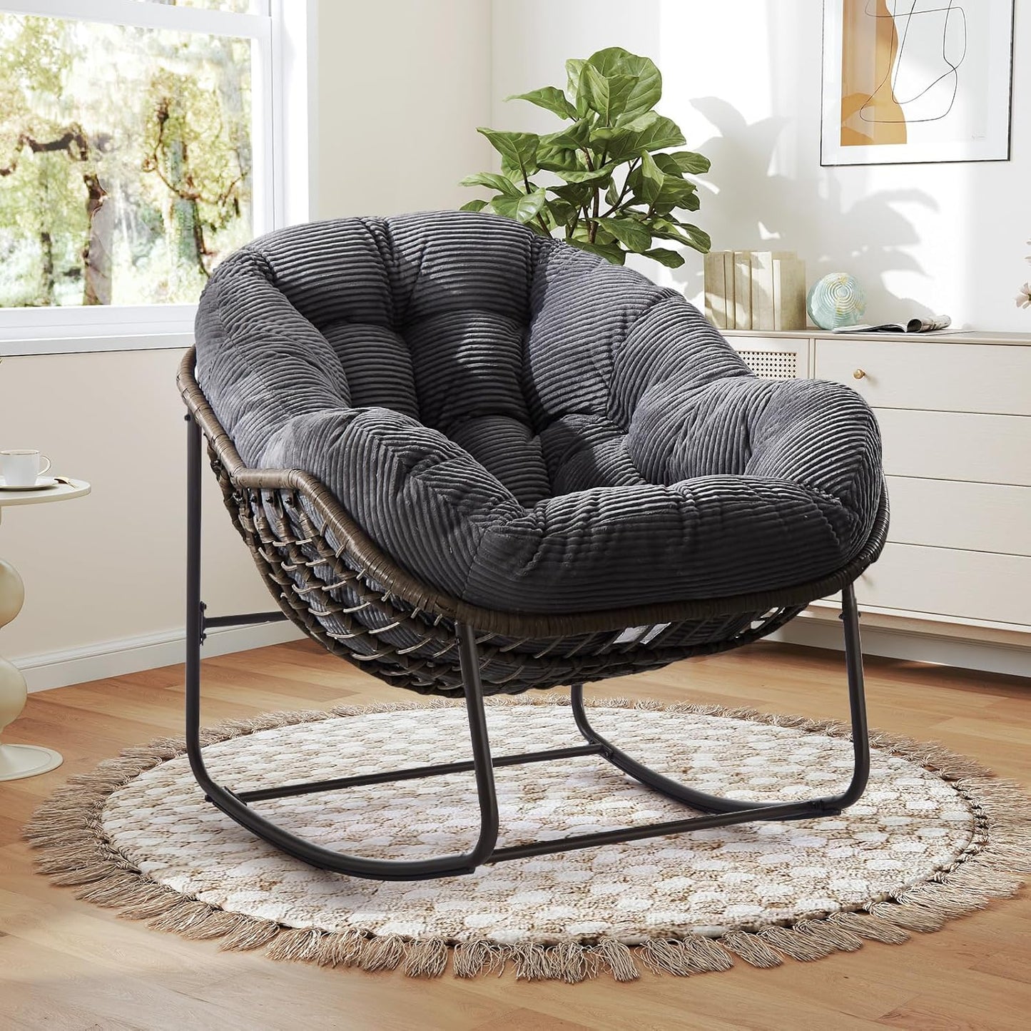 Papasan Chair – Extra Thick Cushion, Sturdy Wicker Frame, Indoor/Outdoor Lounge Chair for Porch, Patio & Balcony