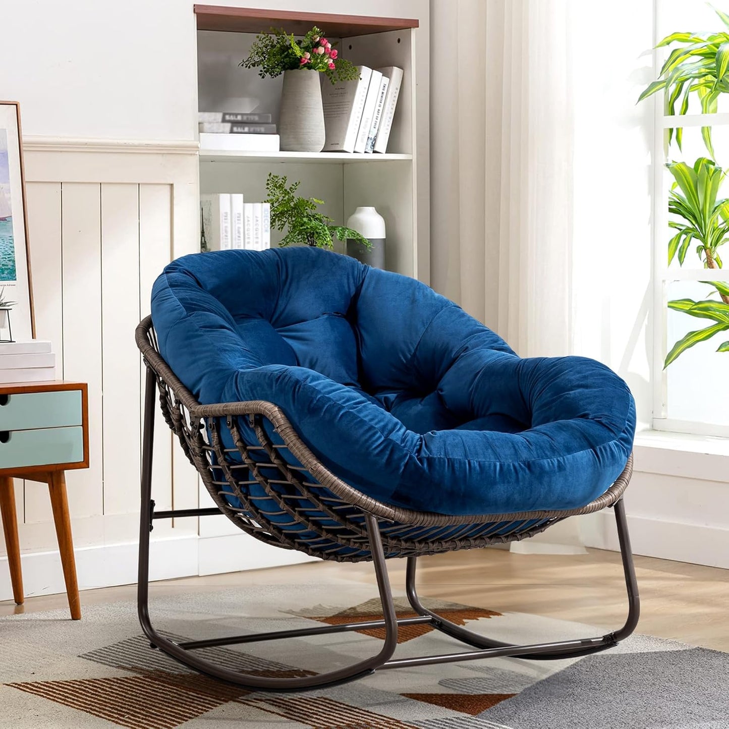 Papasan Chair – Extra Thick Cushion, Sturdy Wicker Frame, Indoor/Outdoor Lounge Chair for Porch, Patio & Balcony