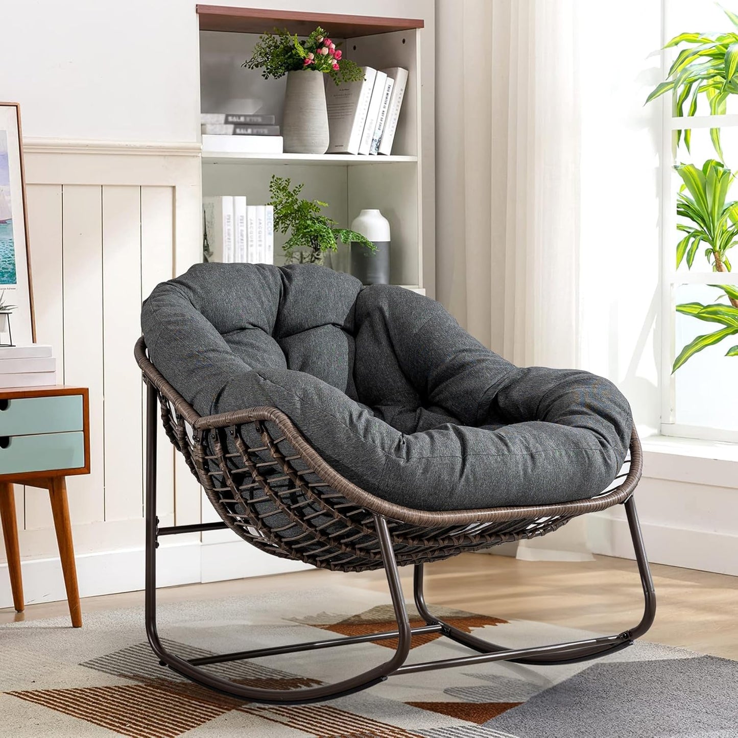 Papasan Chair – Extra Thick Cushion, Sturdy Wicker Frame, Indoor/Outdoor Lounge Chair for Porch, Patio & Balcony