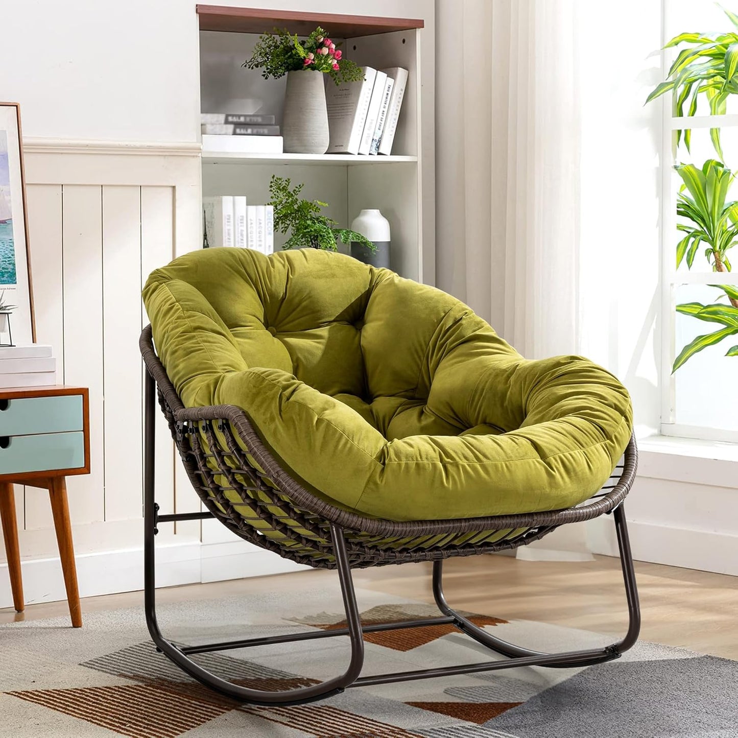 Papasan Chair – Extra Thick Cushion, Sturdy Wicker Frame, Indoor/Outdoor Lounge Chair for Porch, Patio & Balcony