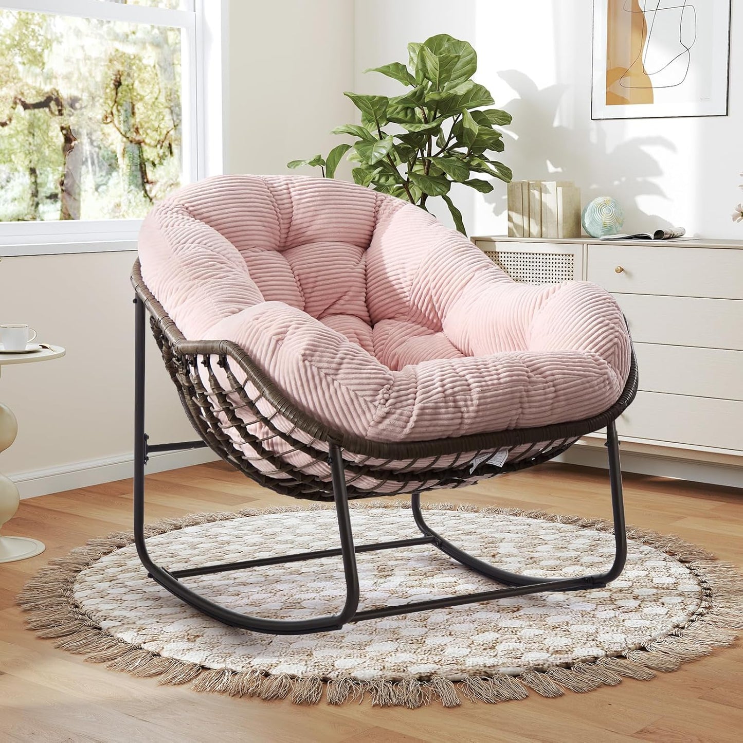 Papasan Chair – Extra Thick Cushion, Sturdy Wicker Frame, Indoor/Outdoor Lounge Chair for Porch, Patio & Balcony