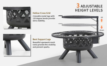 2-in-1 Wood Burning Fire Pit with Removable Cooking Grill