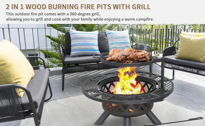 2-in-1 Wood Burning Fire Pit with Removable Cooking Grill