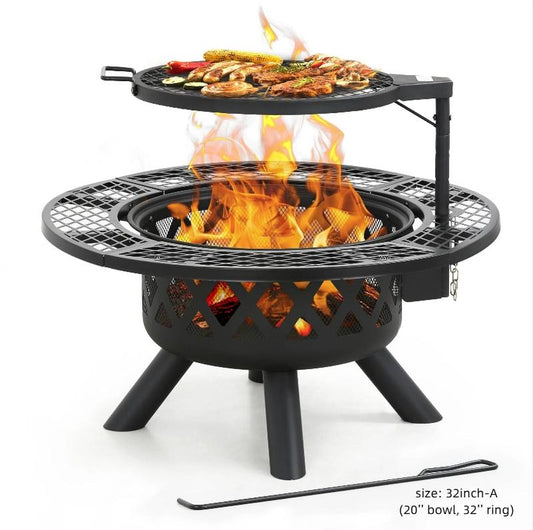2-in-1 Wood Burning Fire Pit with Removable Cooking Grill