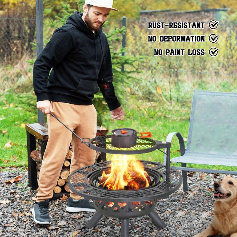 2-in-1 Wood Burning Fire Pit with Removable Cooking Grill