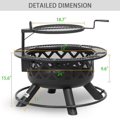 2-in-1 Wood Burning Fire Pit with Removable Cooking Grill