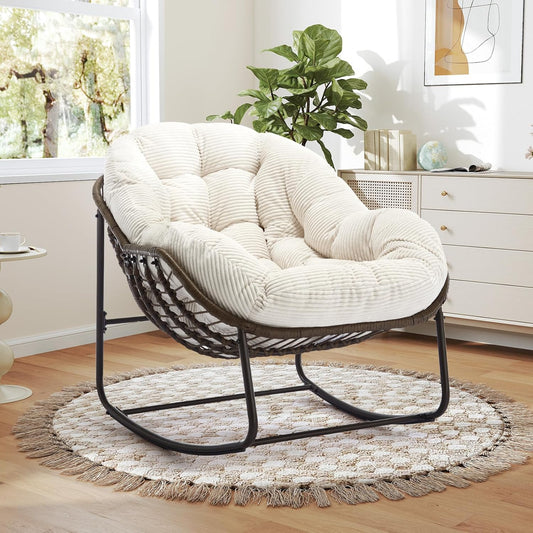 Papasan Chair – Extra Thick Cushion, Sturdy Wicker Frame, Indoor/Outdoor Lounge Chair for Porch, Patio & Balcony