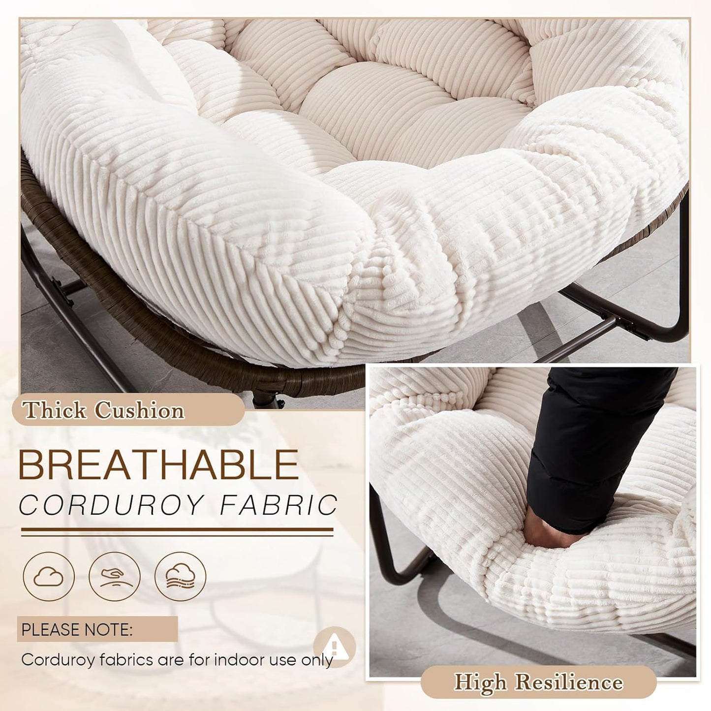 Papasan Chair – Extra Thick Cushion, Sturdy Wicker Frame, Indoor/Outdoor Lounge Chair for Porch, Patio & Balcony
