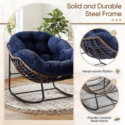 Papasan Chair – Extra Thick Cushion, Sturdy Wicker Frame, Indoor/Outdoor Lounge Chair for Porch, Patio & Balcony